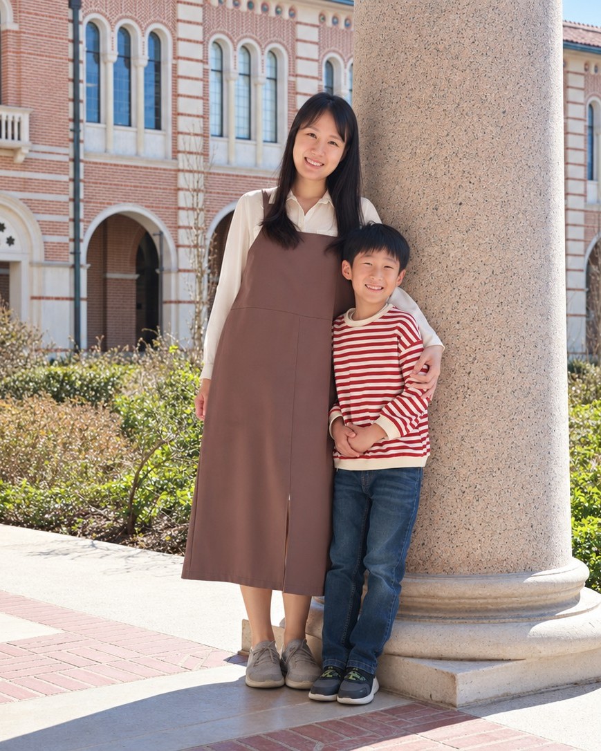 Hwayeon Myeong with her son at Rice University